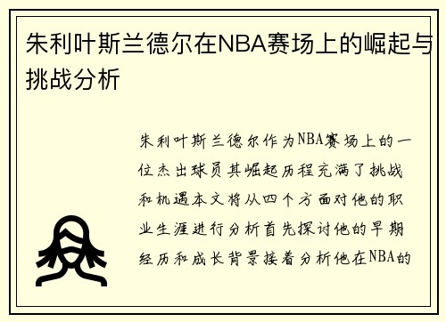 朱利叶斯兰德尔在NBA赛场上的崛起与挑战分析